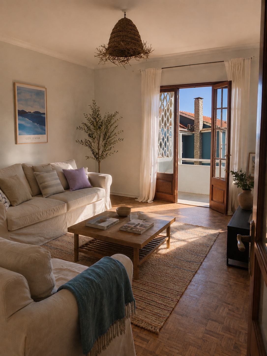 Sitting room with linen sofa